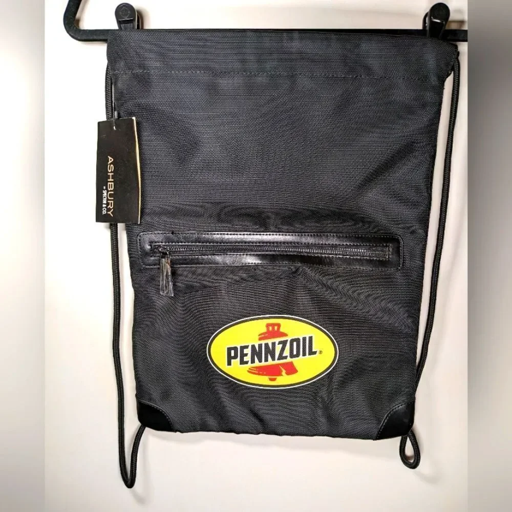 Pennzoil Ashbury Draw String Backpack Front Zip Pocket And Heavy Mesh Cool Back